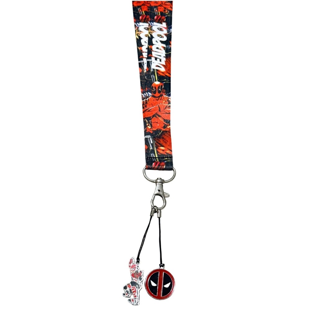 Marvel Deadpool Lanyard Keychain Charm Logo Red Black Comic Art Accessory